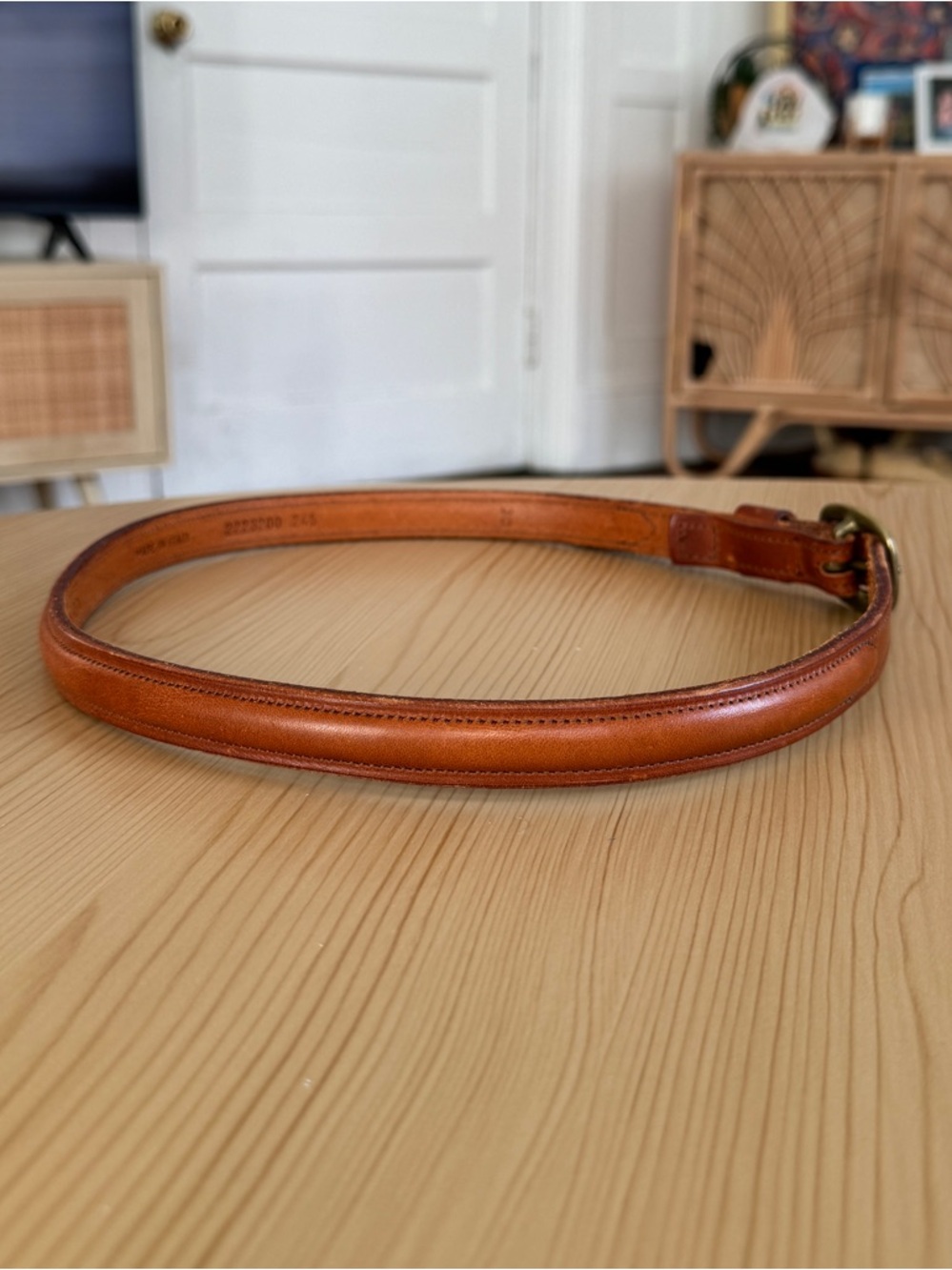 Vintage 80s Ralph Lauren Tan Vaccheta Leather Belt RL Stamp Italy Size 30” - Picture 2 of 11